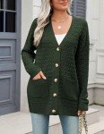Zeagoo Women's 2024 Fashion Casual Open Front Long Sleeve Chunky Cable Knit Cardigans Sweaters Outerwear Coats with Pockets Green