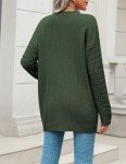 Zeagoo Women's 2024 Fashion Casual Open Front Long Sleeve Chunky Cable Knit Cardigans Sweaters Outerwear Coats with Pockets Green
