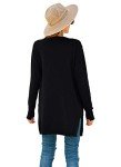 TASAMO Women's Long Sleeve Pocket Solid Color Knit Ribbed Open Neckline Cardigans(X-Large, Black)