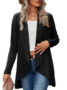LAOLASI Cardigan for Women Dressy Lightweight Open Front Casual Soft Long Sleeve Knit Oversized Cardigans,Black,2XL