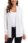 Urban CoCo Women's Lightweight Open Front Knit Cardigan Sweater Long Sleeve with Pocket (White, L)