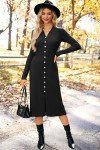 Black Long Sleeve Women's Knit Midi Dress