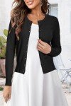 Newshows Women's Solid Button Down Long Sleeve Classic Crew Neck Knit Cardigan Sweater(Black,Medium)