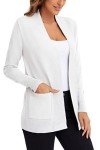 Urban CoCo Women's Lightweight Open Front Knit Cardigan Sweater Long Sleeve with Pocket (White, L)