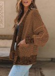 Sidefeel Sweaters for Women Cardigan Open Front Long Sleeve Knit Plaid Chunky Cardigans Oversized Jacket Outwear with Pockets
