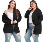 OLRIK Plus Size Cardigans for Women Open Front Buttons Down Ladies Sweater Outerwear with Pockets Black-4X
