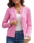 GRACE KARIN Cardigan for Women Long Sleeve Cable Knit Cardigan Crewneck Button Down Sweater Jacket Knitwear Pink Large