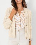 PRETTYGARDEN Women's Knit Cardigan Sweaters Casual Long Sleeve Open Front Button Down Trendy Jackets Outerwear (Beige,Medium)