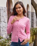 GRACE KARIN Cardigan for Women Long Sleeve Cable Knit Cardigan Crewneck Button Down Sweater Jacket Knitwear Pink Large