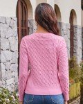 GRACE KARIN Cardigan for Women Long Sleeve Cable Knit Cardigan Crewneck Button Down Sweater Jacket Knitwear Pink Large