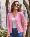 GRACE KARIN Cardigan for Women Long Sleeve Cable Knit Cardigan Crewneck Button Down Sweater Jacket Knitwear Pink Large