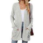 Voopptaw Long Cardigan for Women Winter Long Sleeve Open Front Lightweight Tunic Sweater Coat with Pockets Light Grey L