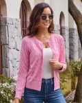 GRACE KARIN Cardigan for Women Long Sleeve Cable Knit Cardigan Crewneck Button Down Sweater Jacket Knitwear Pink Large