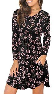 YUNDAI Women's Long Sleeve Casual Dress with Pockets