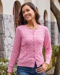 GRACE KARIN Cardigan for Women Long Sleeve Cable Knit Cardigan Crewneck Button Down Sweater Jacket Knitwear Pink Large