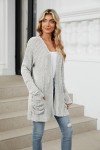 Voopptaw Long Cardigan for Women Winter Long Sleeve Open Front Lightweight Tunic Sweater Coat with Pockets Light Grey L