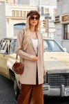 GRACE KARIN Long Sleeve Cardigan for Women Lapel Open Front Sweater with Pockets Knit Long Cardigan for Autumn Beige Medium