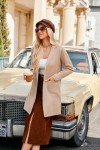 GRACE KARIN Long Sleeve Cardigan for Women Lapel Open Front Sweater with Pockets Knit Long Cardigan for Autumn Beige Medium