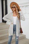 Voopptaw Long Cardigan for Women Winter Long Sleeve Open Front Lightweight Tunic Sweater Coat with Pockets Light Grey L