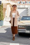 GRACE KARIN Long Sleeve Cardigan for Women Lapel Open Front Sweater with Pockets Knit Long Cardigan for Autumn Beige Medium