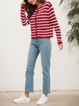 wkwmrpet Womens Open Front Striped Cardigan Button Down Crop Sweater with Pockets Red S