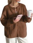 Alljoin Women's Fall Cardigan Sweaters Open Front Button Down Casual Long Sleeve Crewneck Chunky Knit Outwear (CA/US, Alpha, Small, Regular, Regular, Brown)