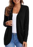 Urban CoCo Womens' Long Sleeve Open Front Knit Sweater Cardigans Curved Hem with Pockets (Black, XL)