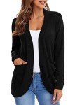 Urban CoCo Womens' Long Sleeve Open Front Knit Sweater Cardigans Curved Hem with Pockets (Black, XL)