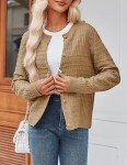 Zeagoo Women's 2024 Knit Cardigan Sweaters Crew Neck Button Down Open Front Long Sleeve Trendy Cropped Jackets Khaki