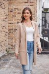 GRACE KARIN Long Sleeve Cardigan for Women Lapel Open Front Sweater with Pockets Knit Long Cardigan for Autumn Beige Medium