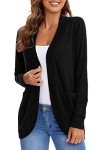 Urban CoCo Womens' Long Sleeve Open Front Knit Sweater Cardigans Curved Hem with Pockets (Black, XL)