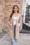 GRACE KARIN Long Sleeve Cardigan for Women Lapel Open Front Sweater with Pockets Knit Long Cardigan for Autumn Beige Medium
