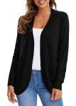 Urban CoCo Womens' Long Sleeve Open Front Knit Sweater Cardigans Curved Hem with Pockets (Black, XL)