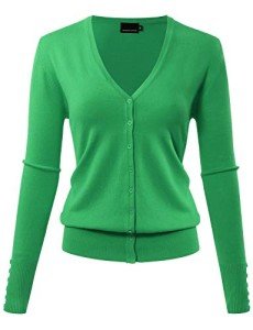 Allsense Women's Long Sleeve Lightweight Button Down Soft Solid Knit V-Neck Cardigan Sweater, Apple Green, Small
