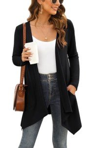 Veryoung Plus Size Women Cardigans with Pockets Lightweight Loose Fit Long Sleeve Sweater Cardigan Knit Open Front Duster High Low Hem 2024,Black,XL