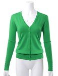 Allsense Women's Long Sleeve Lightweight Button Down Soft Solid Knit V-Neck Cardigan Sweater, Apple Green, Small