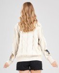 Women's Cable Knit Long Sleeve Open Front Cardigan Sheep V-Neck Button Down Embroidery Wool Blend Sweater Coat Outwear, Beige, Large