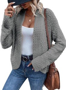 Dokotoo Womens Sweaters 2024 Fashion Oversized Loose Casual Fall Autumn Thick Long Sleeve Open Front Long Cable Knit Cardigans Sweater for Women Winter Popcorn Outerwear Coat Gray Medium