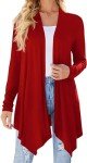 Qixing Women's Casual Lightweight with Pocketes Long Sleeve Soft Open Front Cardigan Red-M