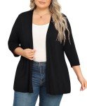 POSESHE Cardigans for Women Plus Size Loose Casual 3/4 Sleeve Open Front Cardigans Drape Duster Sweaters (Black XX-Large)