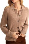 GRACE KARIN Cardigan for Women 2024 Long Sleeve Button Down Sweater Lapel Open Front Cardigan Sweaters Casual Knit Tops Apricoat M Apricot
