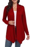 Qixing Women's Casual Lightweight with Pocketes Long Sleeve Soft Open Front Cardigan Red-M