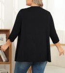 POSESHE Cardigans for Women Plus Size Loose Casual 3/4 Sleeve Open Front Cardigans Drape Duster Sweaters (Black XX-Large)