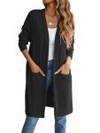 Famulily Women's Long Cardigans for Winter Open Front Solid Color Above Knee Knitted Coats Outwear with Pockets Black XL