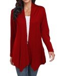 Qixing Women's Casual Lightweight with Pocketes Long Sleeve Soft Open Front Cardigan Red-M