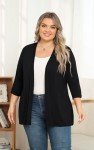 POSESHE Cardigans for Women Plus Size Loose Casual 3/4 Sleeve Open Front Cardigans Drape Duster Sweaters (Black XX-Large)
