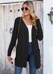Heymoments Lightweight Open-Front Cardigan Sweater for Women Long Sleeve Causal Button Down Soft Outwear Tops with Pocket Black XL