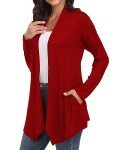 Qixing Women's Casual Lightweight with Pocketes Long Sleeve Soft Open Front Cardigan Red-M