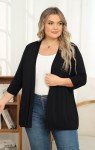 POSESHE Cardigans for Women Plus Size Loose Casual 3/4 Sleeve Open Front Cardigans Drape Duster Sweaters (Black XX-Large)