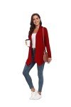 Qixing Women's Casual Lightweight with Pocketes Long Sleeve Soft Open Front Cardigan Red-M